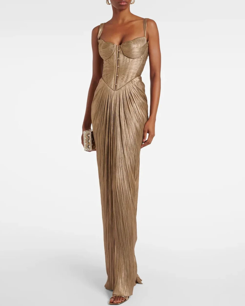 Pleated Satin Slip Maxi Dress