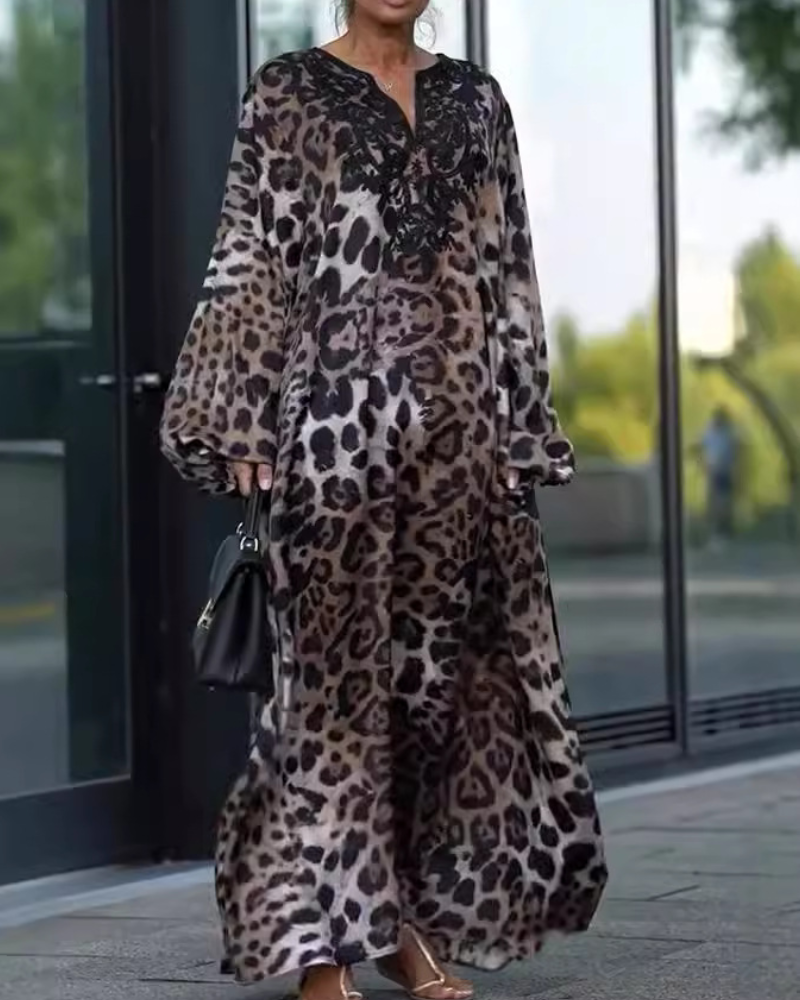 Oversized Leopard V-Neck Maxi Dress