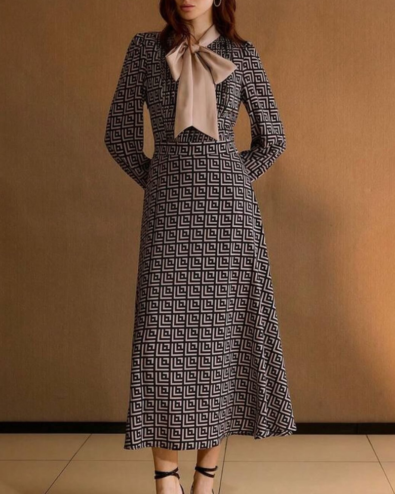 Geometric Bow Tie Midi Dress