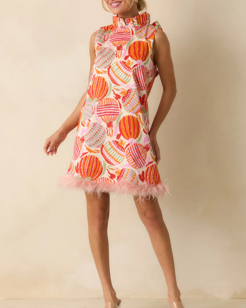 Fun Bell Print Ruffled Mini Dress