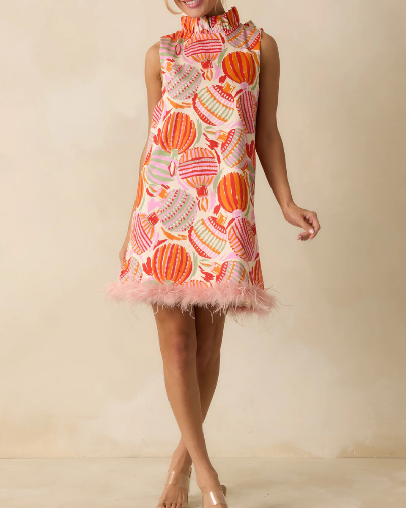 Fun Bell Print Ruffled Mini Dress