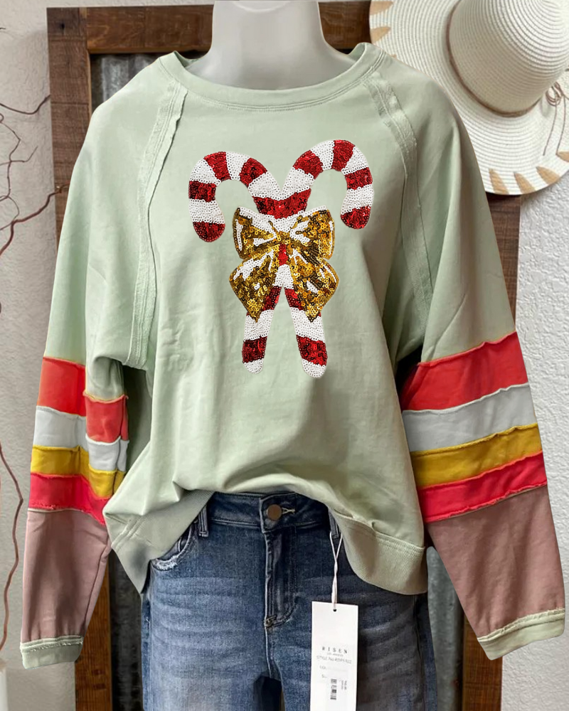 Sequin Cane Striped Sweatshirt