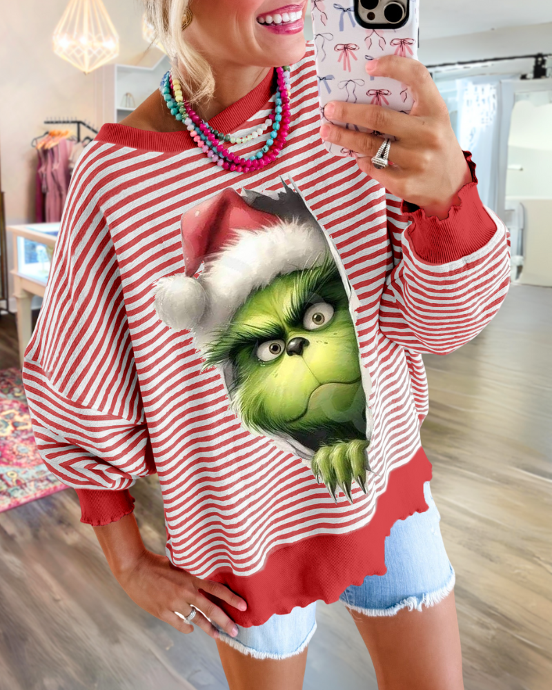 Christmas Grinch Striped Sweatshirt