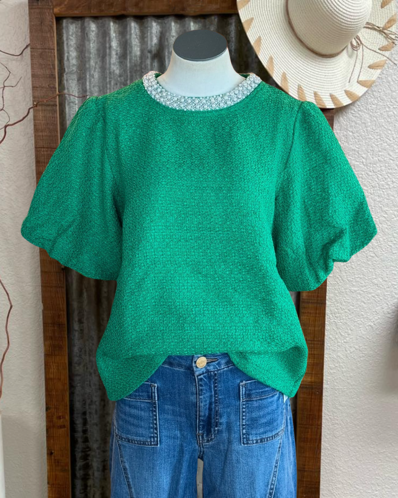 Simple Puff Sleeve Crewneck Top