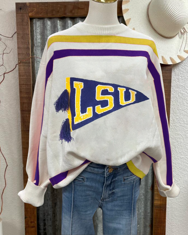 LSU Embroidered Striped Sweater