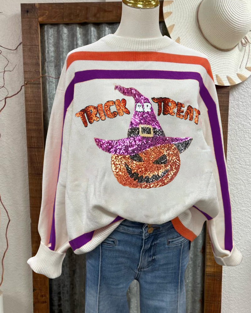 Trick Or Treat Pumpkin Sequined Sweatshirt