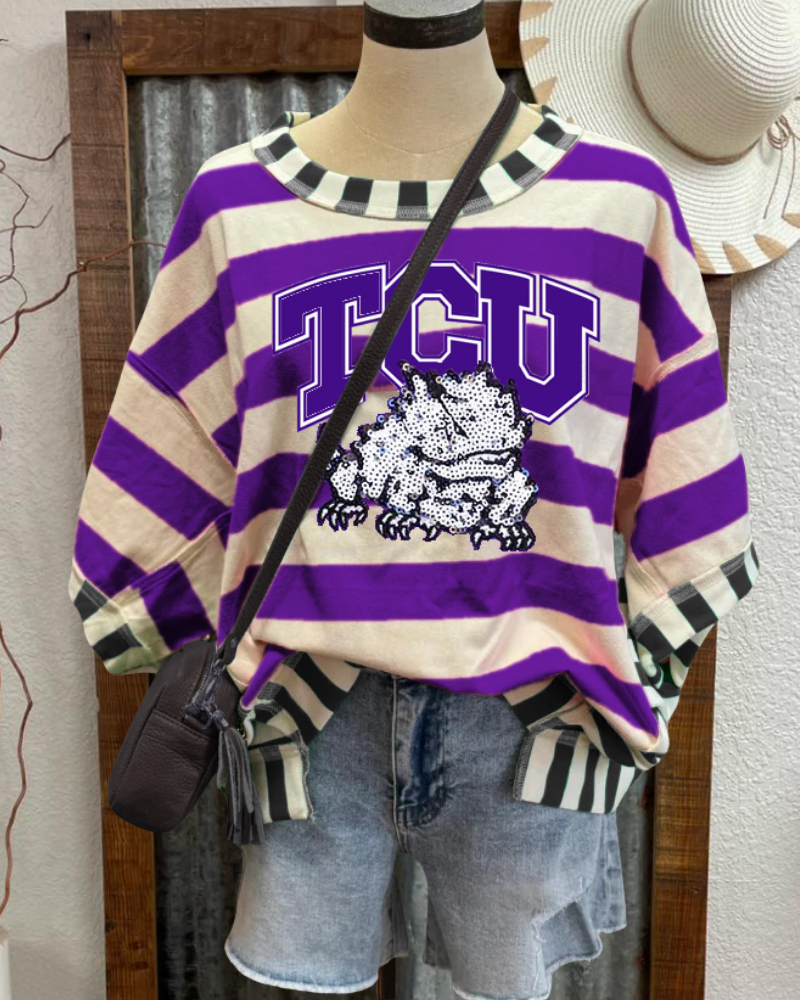 TCU Mascot Sequined Striped T-shirt