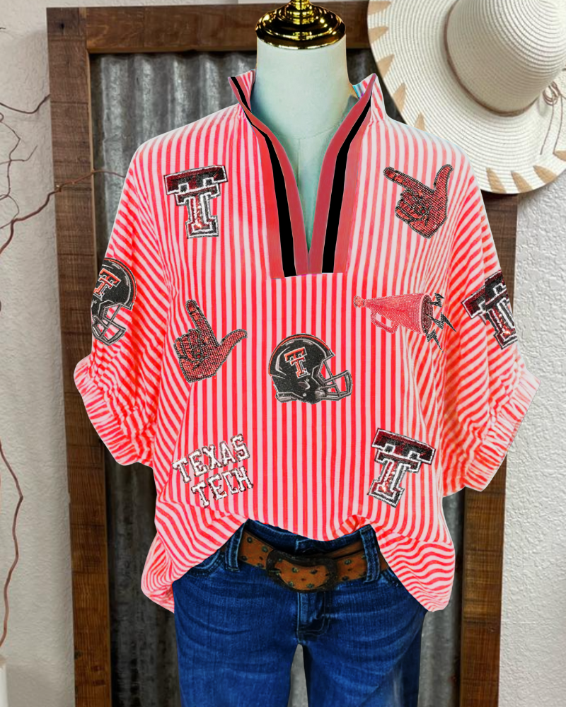 TEXAS TECH Striped Sequined Top