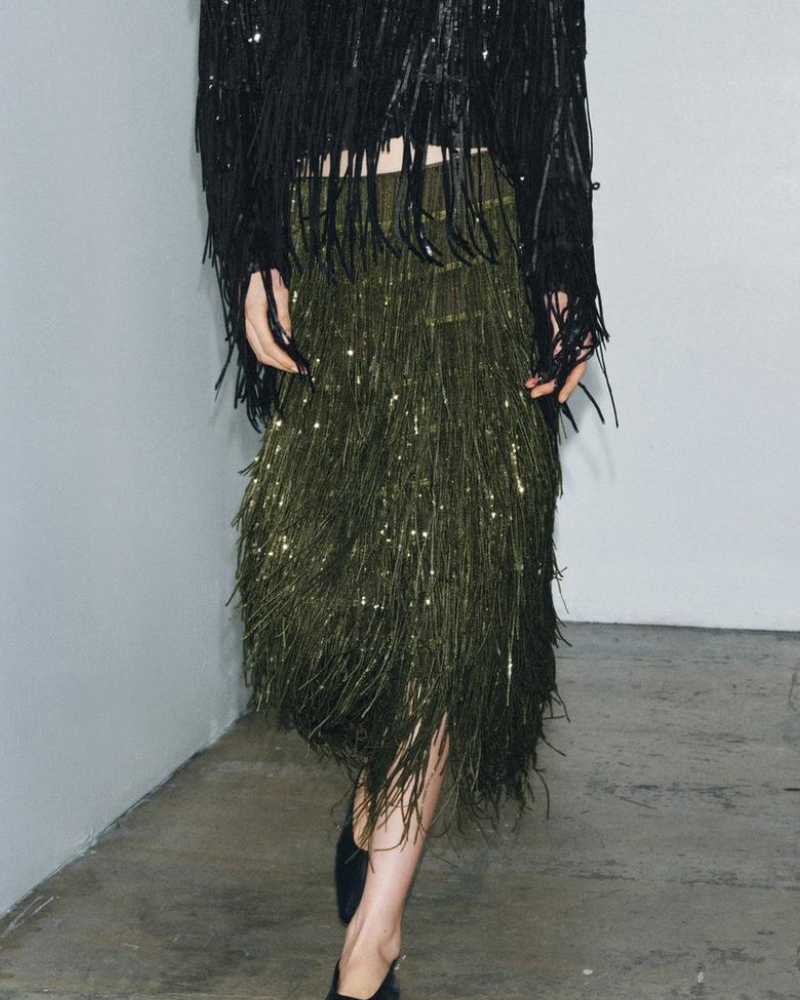 Tassel High-Waisted Midi Skirt