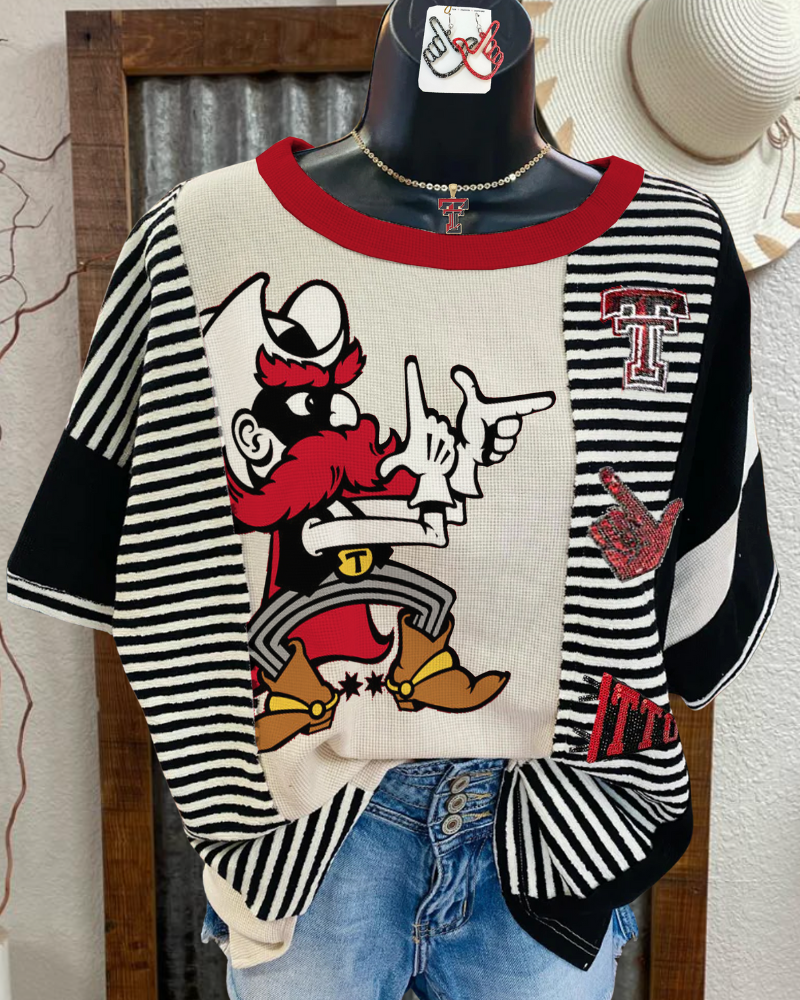 Fun Cartoon Striped Tee