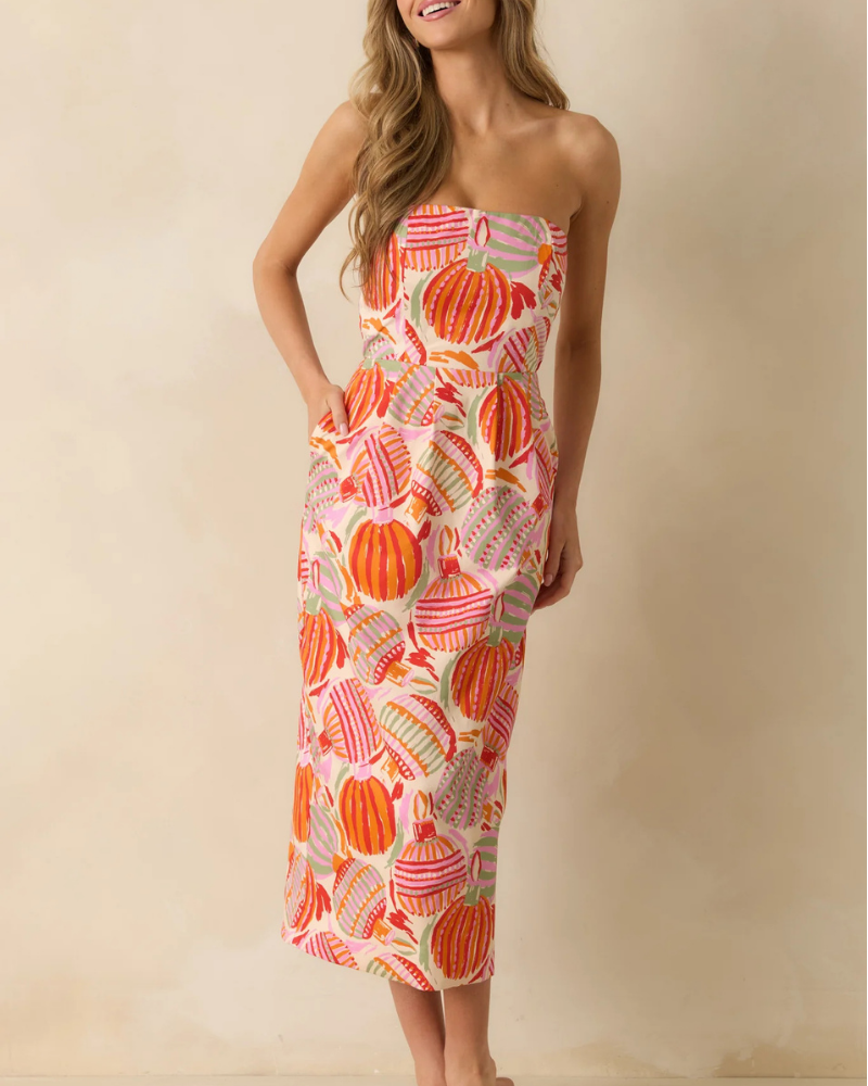 Bell Print Bow Midi Dress