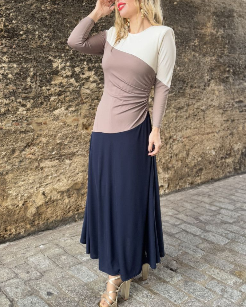 Casual Contrast Crewneck Dress