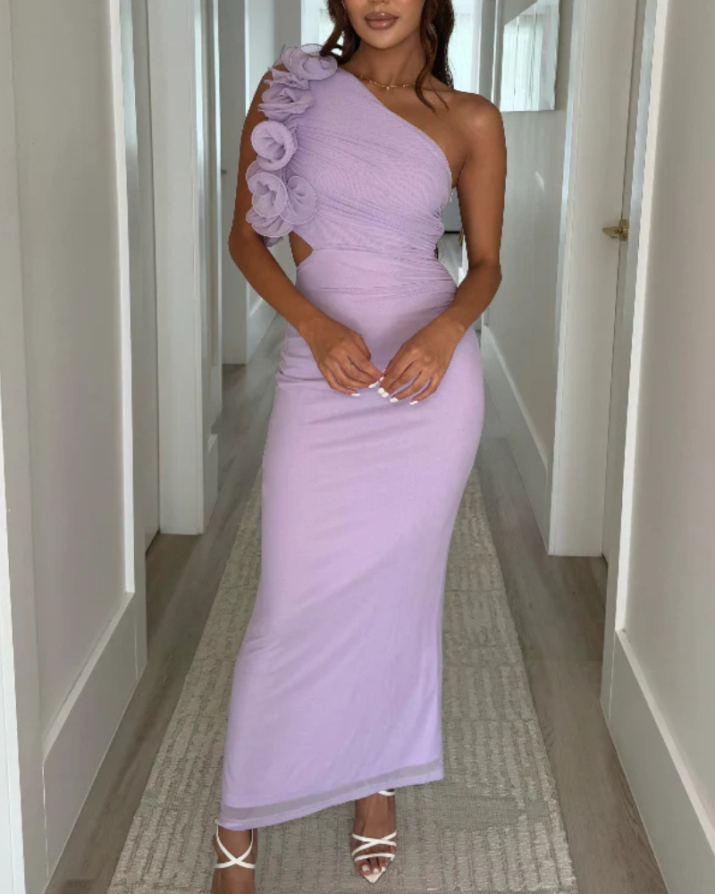 Ruffled Off-Shoulder Elastic Maxi Dress