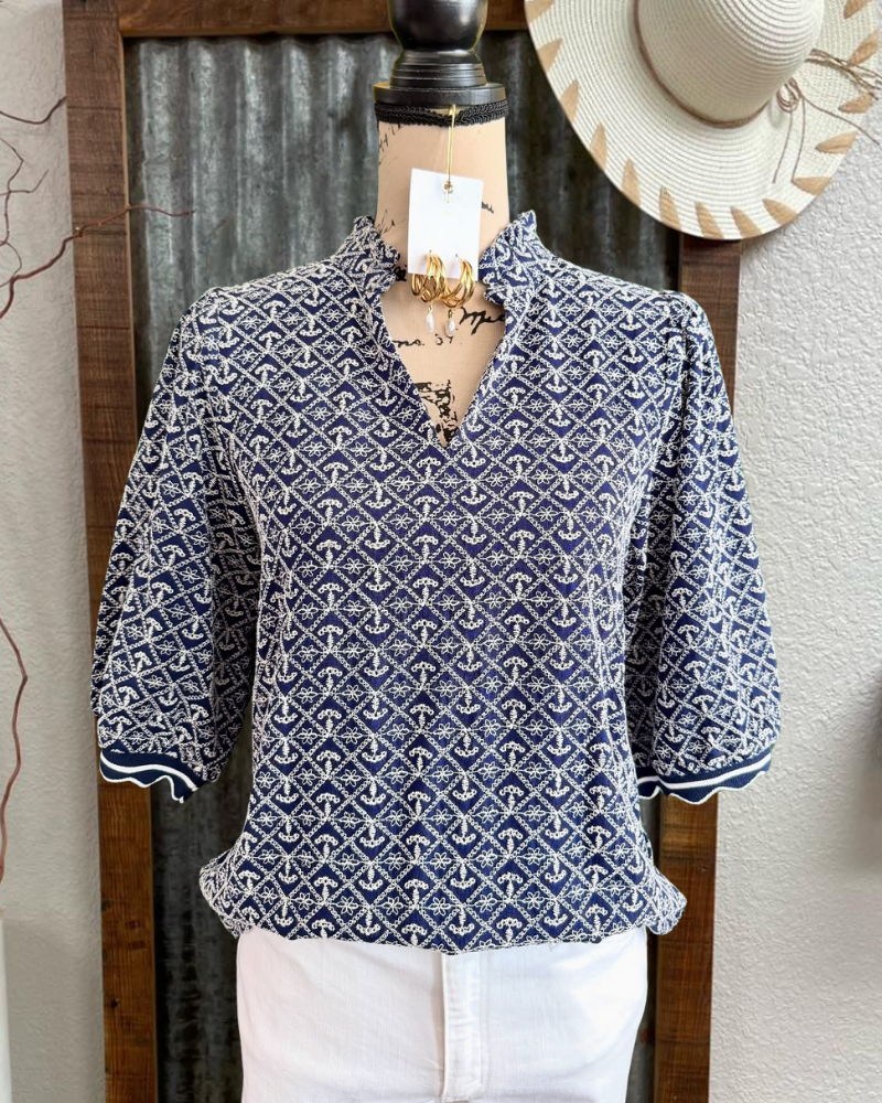 Classic Pattern Textured Satin Top