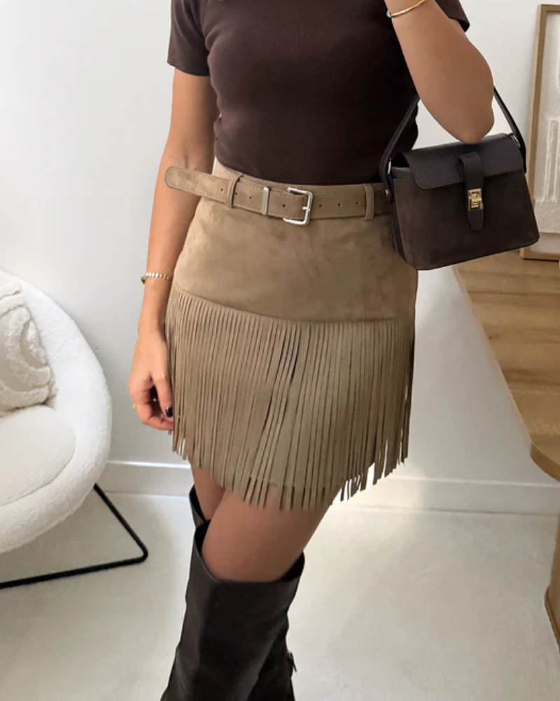 Tassel Suede Short Skirt
