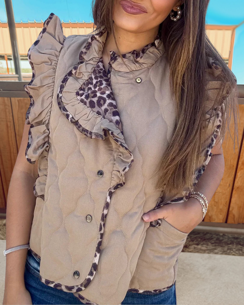 Quilted Ruffle Leopard Vest