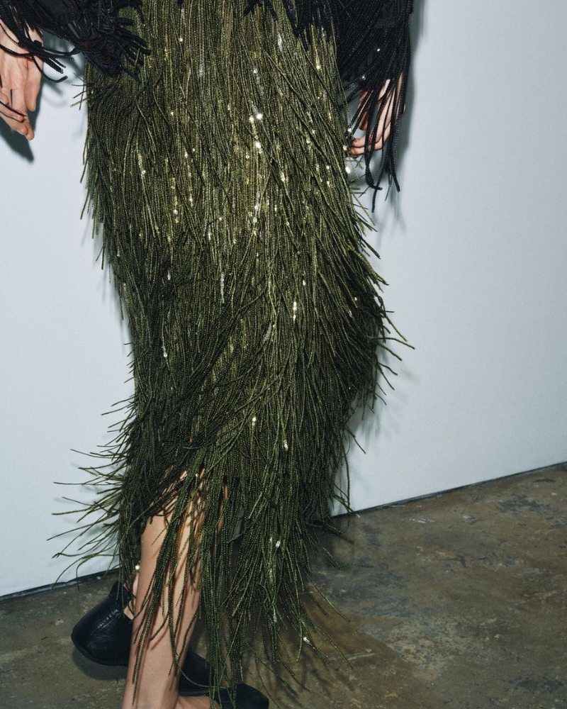 Tassel High-Waisted Midi Skirt