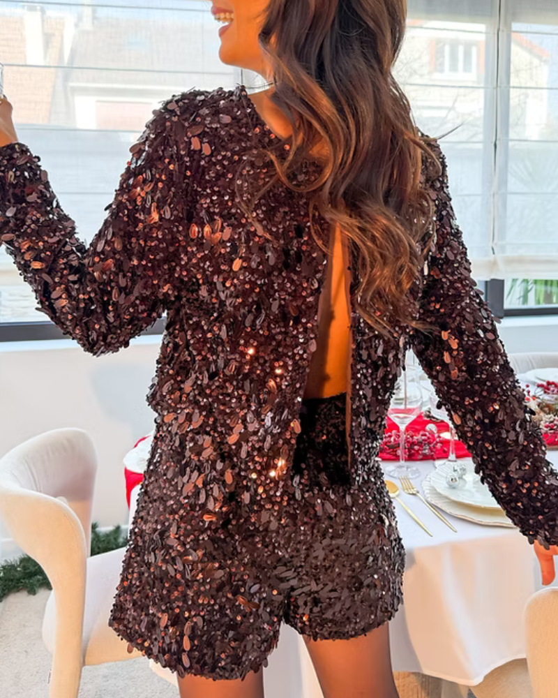Trendy Sequined Slit Top