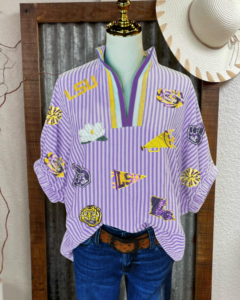 LSU Cheer Corps Embroidered Striped Top