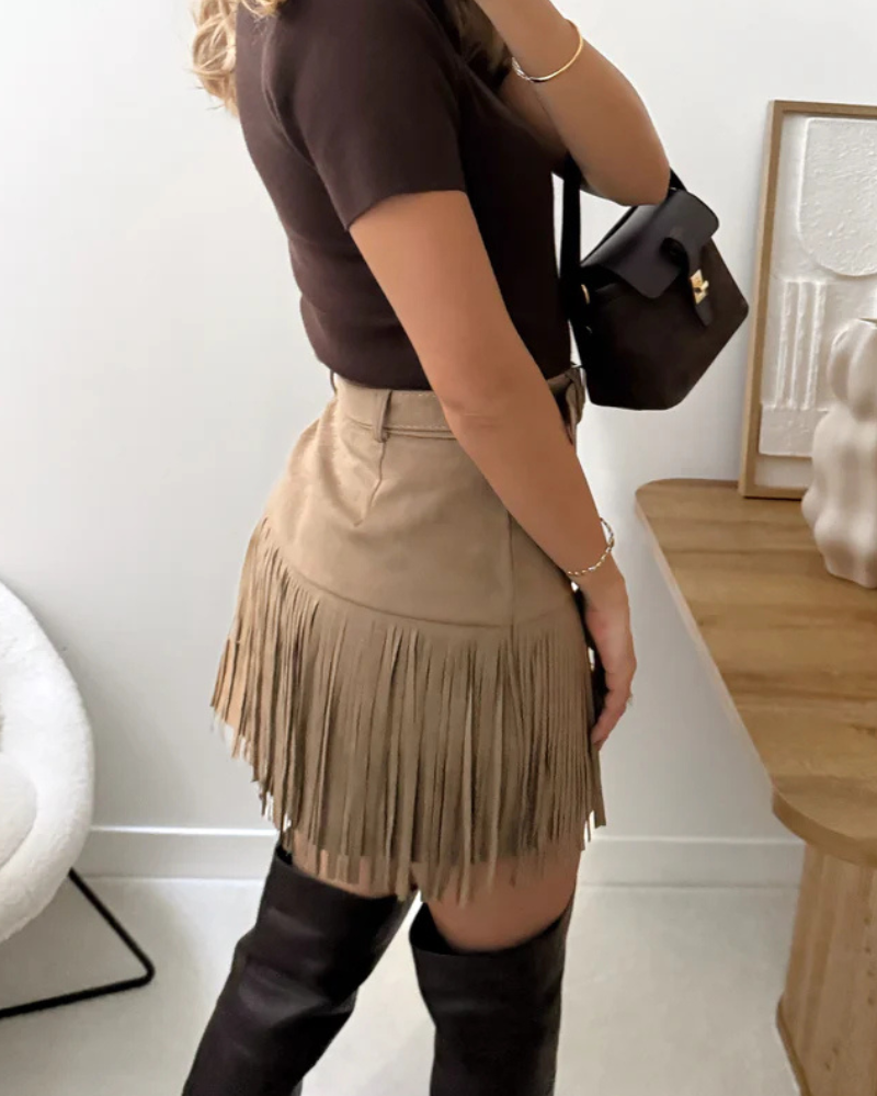 Tassel Suede Short Skirt