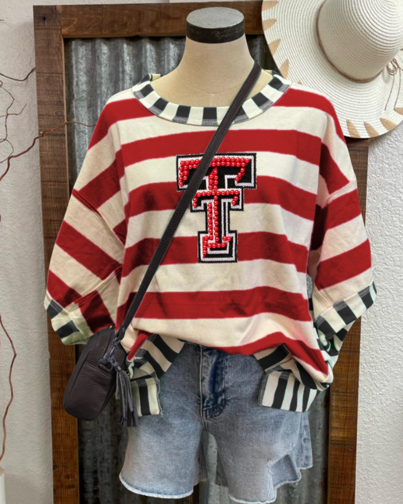 Texas Tech Embroidered Stripe T-Shirt