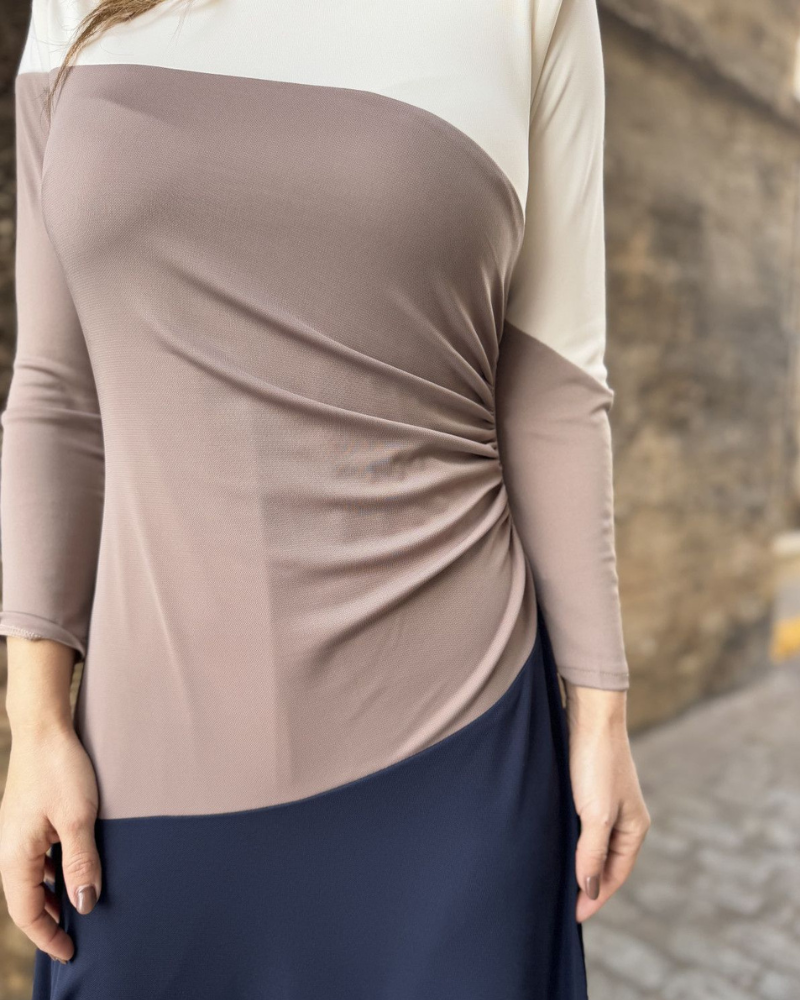 Casual Contrast Crewneck Dress