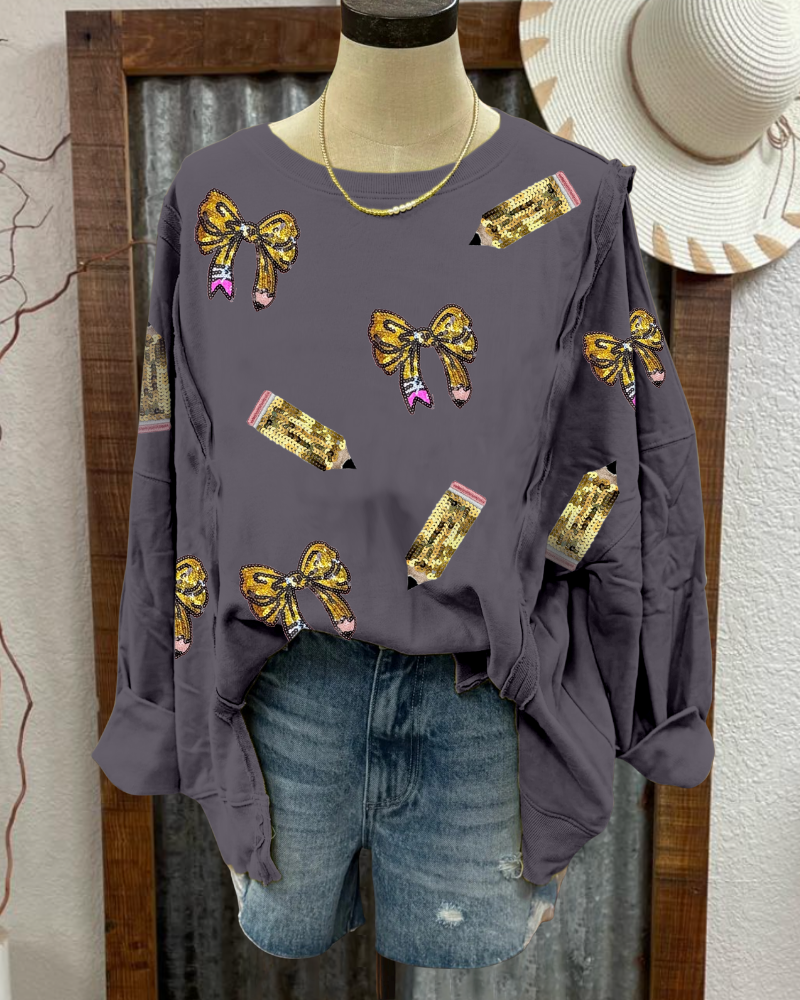 Oversized Sequin Bow Pencil Sweatshirt