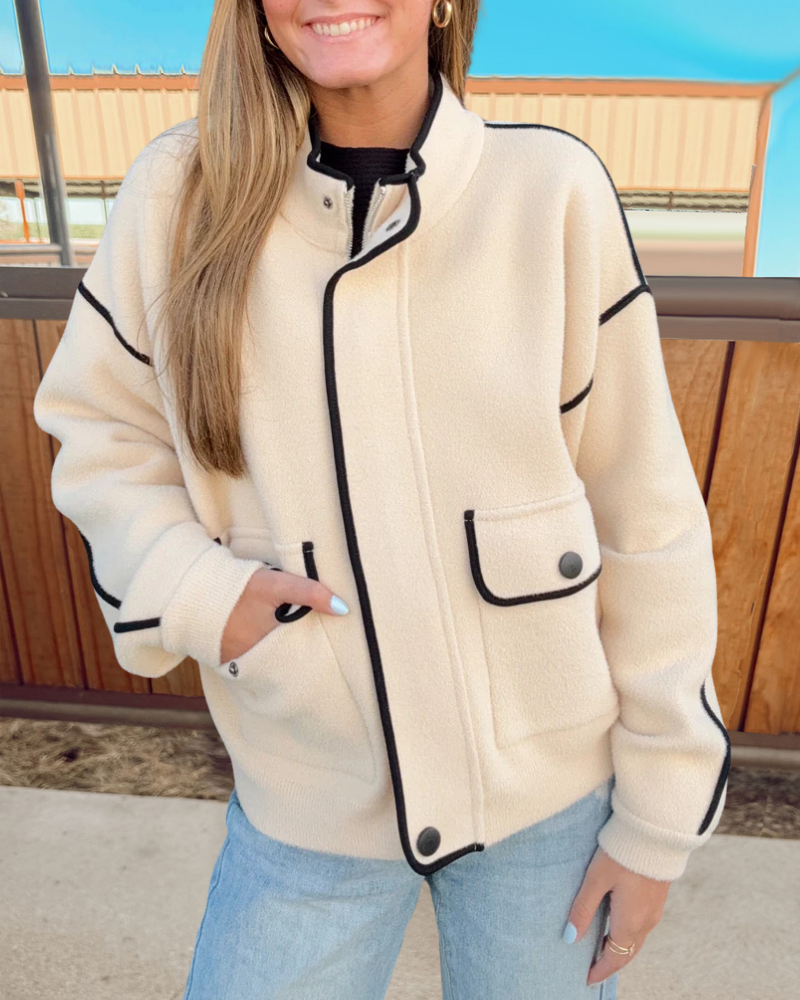 Contrast Trim Zip Up Jacket