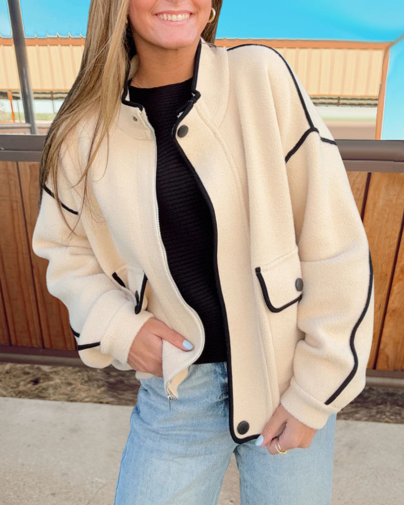 Contrast Trim Zip Up Jacket