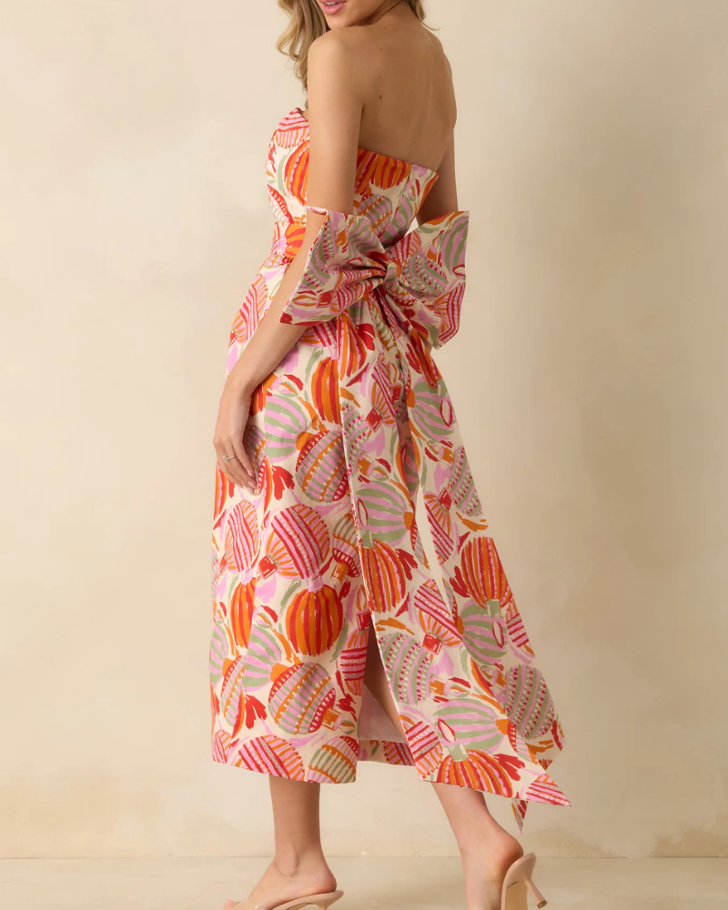 Bell Print Bow Midi Dress