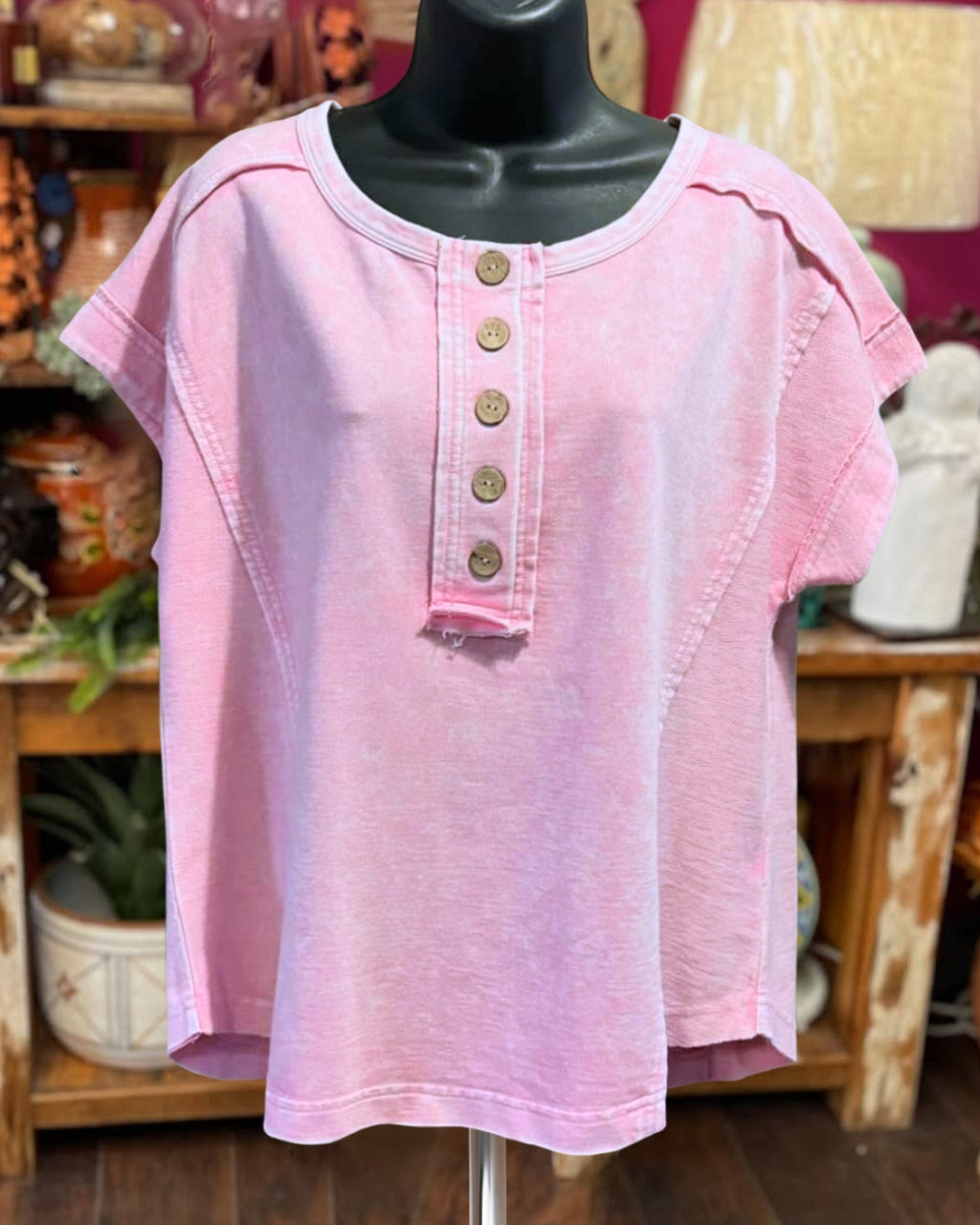 Washed Button  Cotton Tee