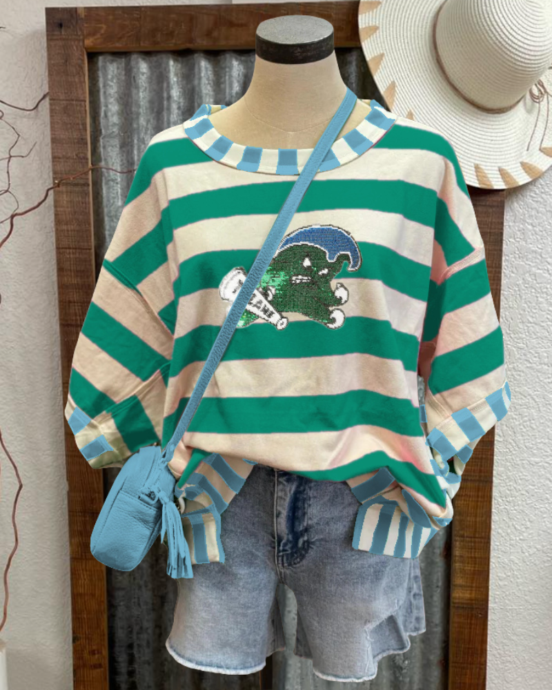 Tulane Green Wave Sequin Top