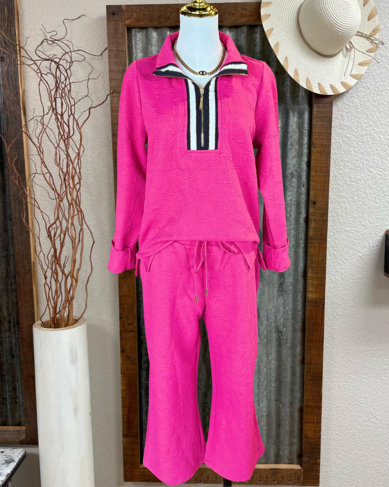 Bow Quilted Cotton Half Zip Set