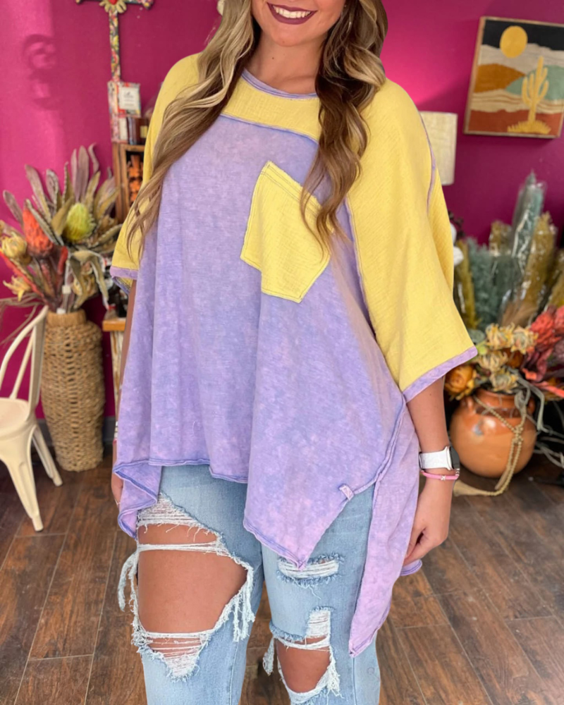 Raw Edge Oversized Patchwork Tee