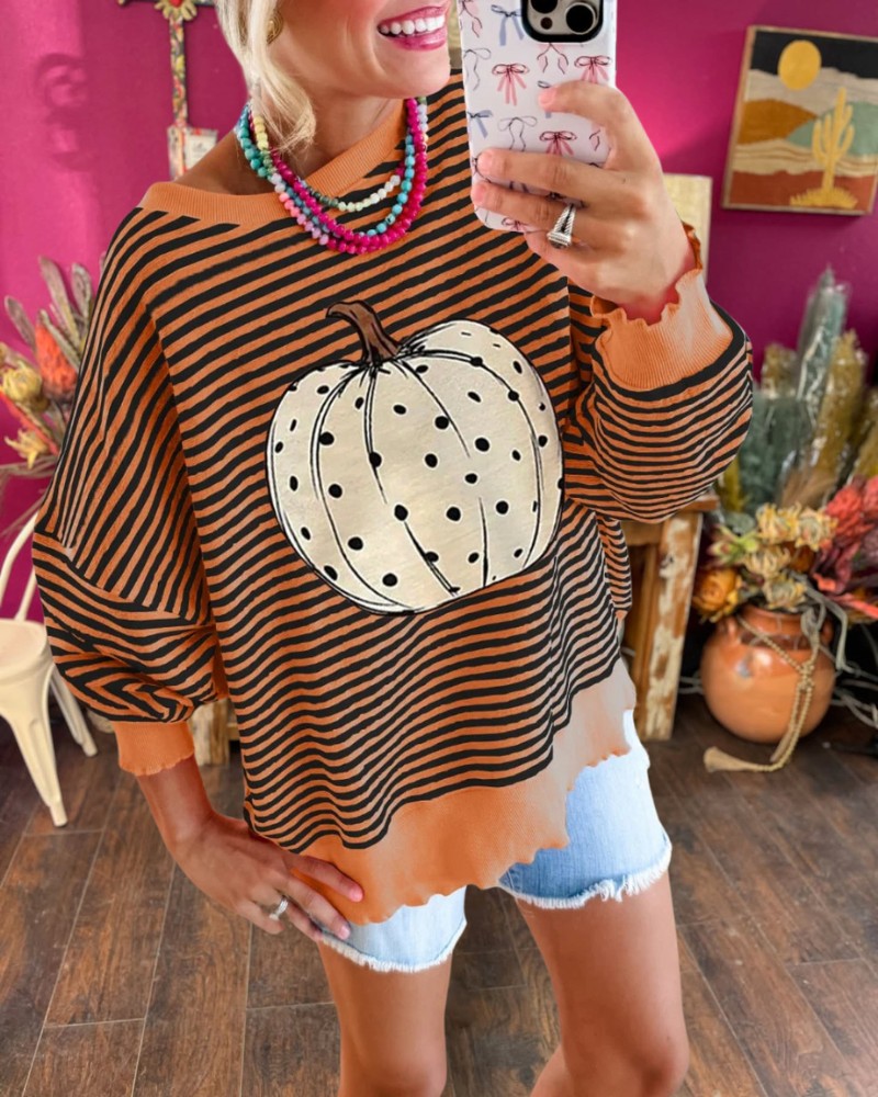 Pumpkin Oversized Striped Pullover