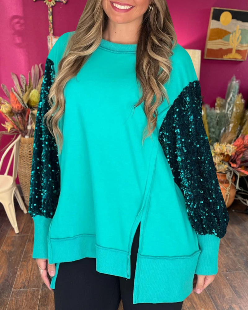 Sequin Sleeve Pullover Sweatshirt