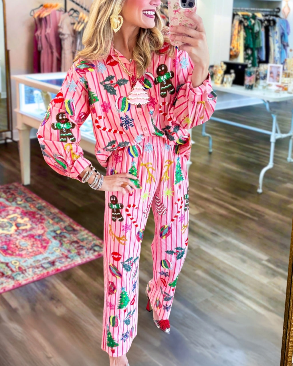 Christmas Pattern Sequin Satin Set