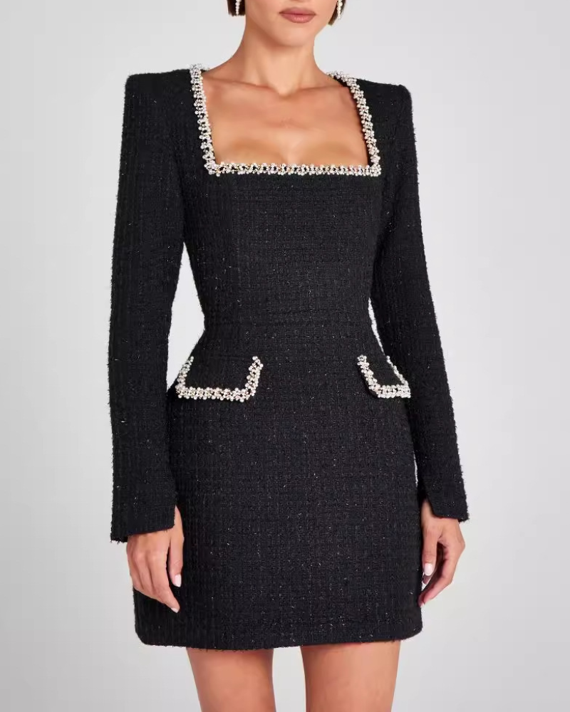 Elegant Square Neck Mini Dress