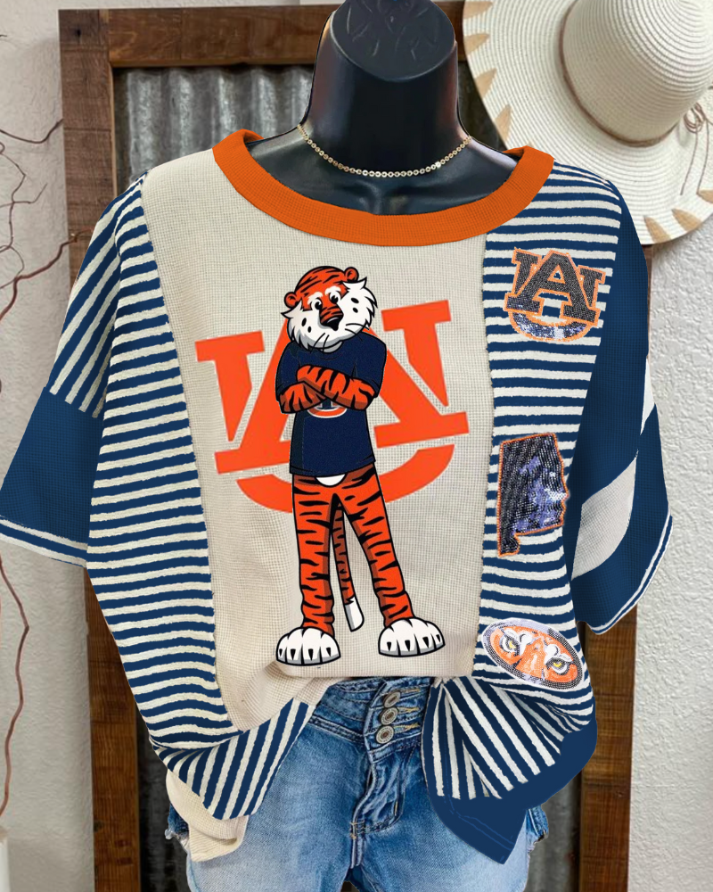 Sequin Auburn Tiger Striped Tee