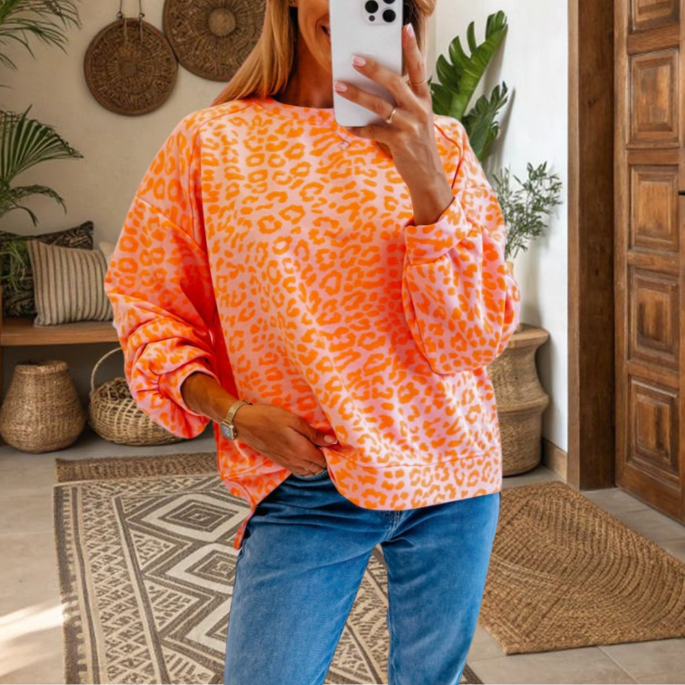 Leopard Print Crew Neck Sweatshirt