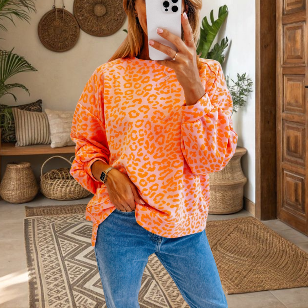 Leopard Print Crew Neck Sweatshirt