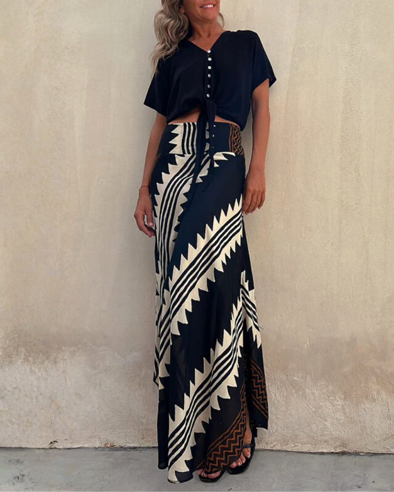 Geometric Striped Maxi Skirt