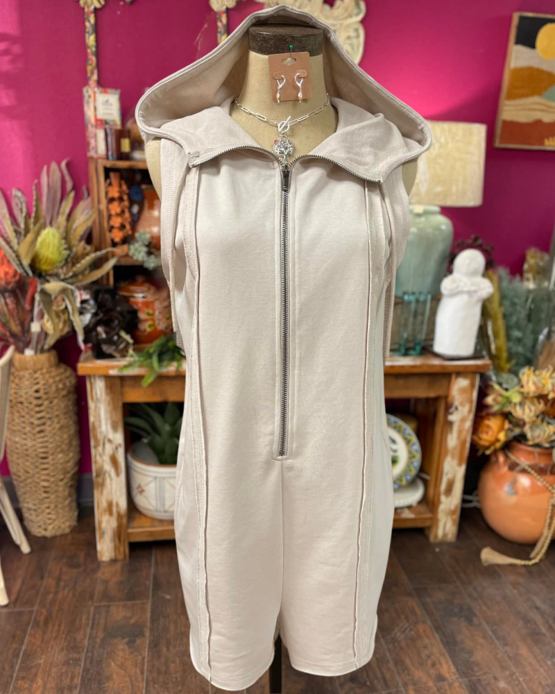 Simple Zip-Up Hoodie Jumpsuit