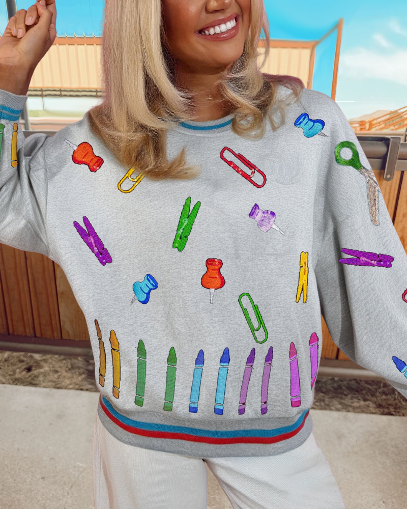 School Supplies Embroidered Sweatshirt