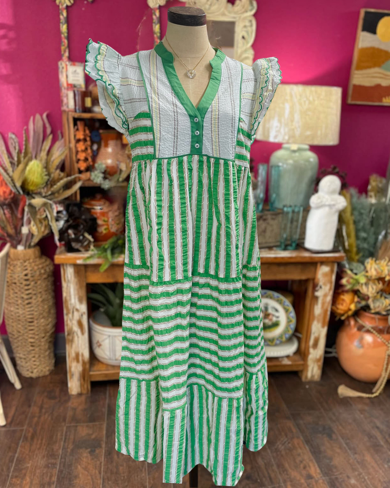 Ruffle Striped Pleated Dress