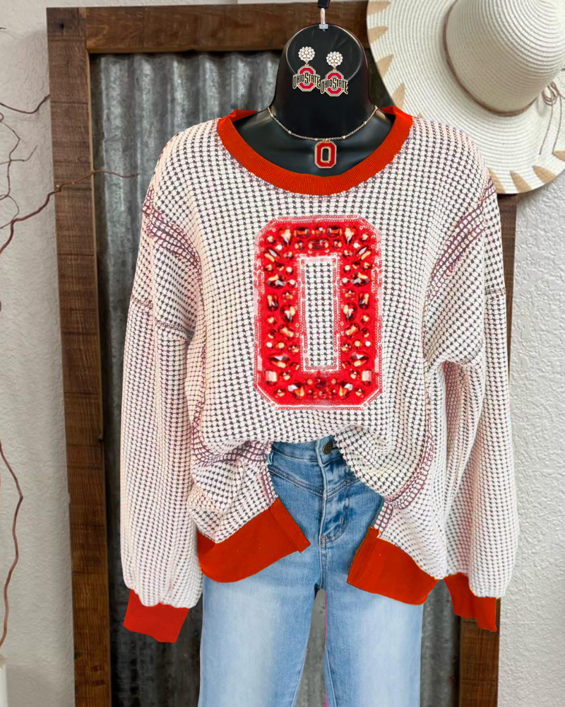 OHIO Rhinestone Embroidered Sweatshirt