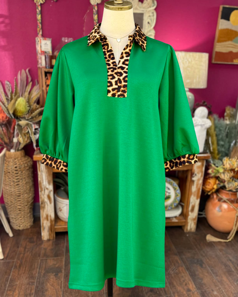 Chic Leopard Trim Dress