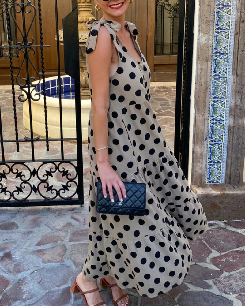 Polka Dot Bow Tie-Up Dress