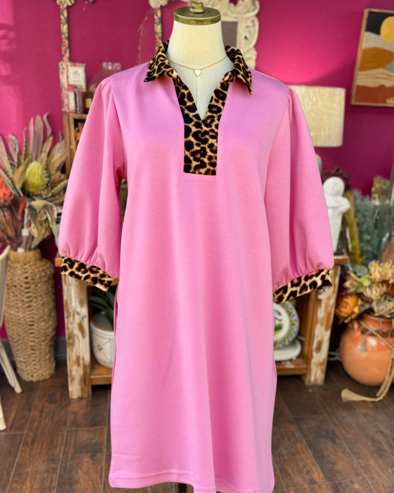 Chic Leopard Trim Dress