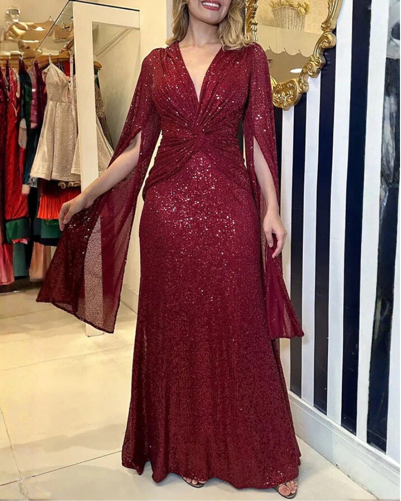 Slim Sequined V-Neck Maxi Dress